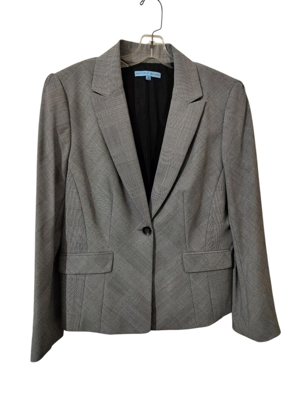 5989)Antonio Melanie 14 Single Button Office Business Career Plaid Hounds Blazer